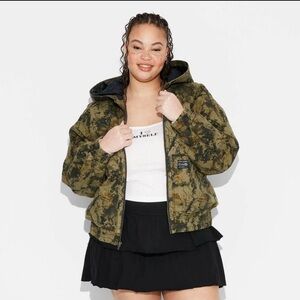 Wild Fable Oversized Women Utility Full zip Canvas Jacket Military Green